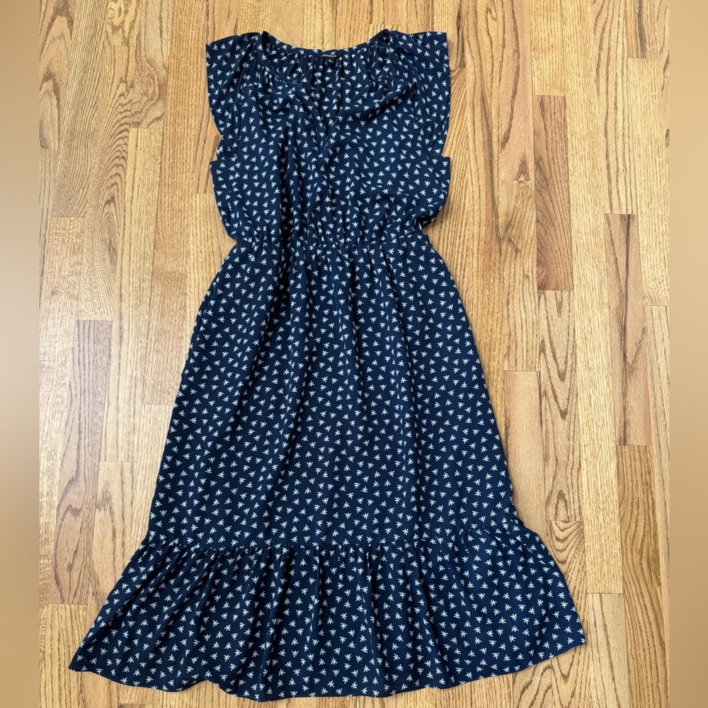 J. Crew navy blue and white midi dress. Size small.
